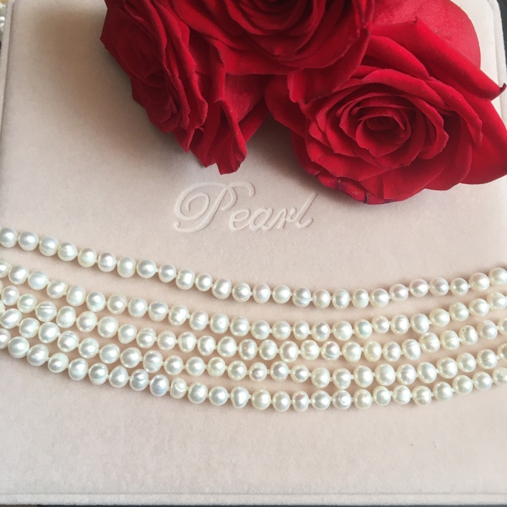 Genuine Freshwater cultured Pearl 5strand necklace - Picture 7 of 11